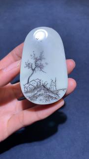 和田玉籽料,青花前程似锦